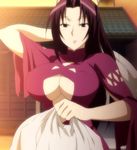 1girl breasts dress highres kazehana large_breasts long_hair looking_at_viewer purple_dress purple_hair sekirei smile solo standing stitched 