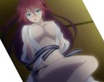  1girl asami_lilith blue_eyes breasts large_breasts long_hair lying on_back open_clothes red_hair solo tagme trinity_seven 