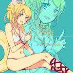 :d ankle_lace-up ayase_eli bikini blonde_hair blue_eyes bracelet character_name cross-laced_footwear earrings halterneck happy_birthday innertube jewelry long_hair love_live! love_live!_school_idol_project nail_polish navel open_mouth ponytail sekihara_umina sitting smile solo swimsuit twitter_username zoom_layer 