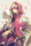  blonde_hair daze_(kagerou_project) dress hood hoodie kagerou_project kozakura_marry long_hair looking_at_viewer nuriko-kun petals red_eyes solo 