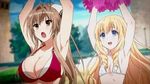  2girls amagi_brilliant_park animated animated_gif armpits bouncing_breasts breasts large_breasts latifa_fleuranza lowres multiple_girls sento_isuzu small_breasts underboob 