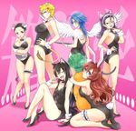  :d ahoge animal_ears annotated arakita_yasutomo black_hair blonde_hair blue_eyes blue_hair blush bodysuit bow bowtie breasts bunny_ears bunny_tail bunnysuit carrot cat_ears cat_tail cow_girl cow_horns cow_tail fake_animal_ears frills fukutomi_juichi full_body genderswap genderswap_(mtf) hands_on_hips heart high_heels highres horns izumida_touichirou kisaragi_mizu kittysuit large_breasts leotard long_hair manami_sangaku multicolored_hair multiple_girls object_hug open_mouth pink_background purple_hair red_hair shinkai_hayato short_hair simple_background smile standing stuffed_carrot stuffed_toy tail teeth thigh_strap tomboy toudou_jinpachi tray twisted_torso v-shaped_eyebrows wings wrist_cuffs yowamushi_pedal 