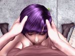  3d animated animated_gif boots breasts censored fellatio head_grab lowres nipples nude oral purple_hair 