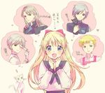  3boys :d aino_minako animal apron artemis_(sailor_moon) bad_id bad_pixiv_id bangs belly_peek bishoujo_senshi_sailor_moon bishounen black_cat blonde_hair blue_eyes blush bow buckle cat clenched_hands crossdressing earrings facial_mark forehead_mark furuhata_motoki gakuran gloves green_eyes grey_hair hair_bow half_updo heart heart-shaped_pupils holding holding_animal jewelry juuban_high_school_uniform kaitou_ace katou_sami kunzite_(sailor_moon) light_smile long_hair long_sleeves looking_at_viewer low_ponytail luna_(sailor_moon) mask mask_removed multiple_boys multiple_girls open_mouth parted_lips pleated_skirt popped_collar red_bow reverse_trap school_uniform serafuku shirt short_hair silver_hair simple_background skirt sleeve_cuffs smile spoken_squiggle squiggle swept_bangs symbol-shaped_pupils thinking thought_bubble translation_request turtleneck upper_body very_long_hair wavy_mouth white_cat white_gloves yaten_kou 