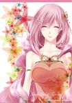  akehata_hikari arm_strap artist_name cape character_name closed_eyes copyright_name dress earrings final_fantasy final_fantasy_v hair_ornament jewelry lenna_charlotte_tycoon pink_hair short_hair smile solo strapless strapless_dress 