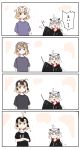  /\/\/\ 3girls 4koma absurdres ahoge bangs bell black_robe blonde_hair blush_stickers bow brown_eyes closed_mouth comic crossed_arms eyebrows_visible_through_hair fate/grand_order fate_(series) green_bow hair_between_eyes hair_bow headpiece highres holding holding_wand jeanne_d&#039;arc_(alter)_(fate) jeanne_d&#039;arc_(fate) jeanne_d&#039;arc_(fate)_(all) jeanne_d&#039;arc_alter_santa_lily light_brown_hair long_sleeves multiple_girls open_mouth purple_eyes purple_shirt ranf robe shirt short_sleeves sleeves_past_wrists striped striped_bow translation_request trembling wand wavy_mouth white_hair wide_sleeves 