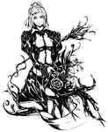  castlevania castlevania:_curse_of_darkness flower greyscale jitsu_shizu julia_laforeze monochrome sitting solo 