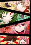 borrowed_character closed_eyes green_hair highres multiple_girls open_mouth original red_eyes smile t.a.k. 