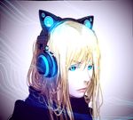  animal_ears axent_wear blonde_hair blue_eyes cat_ear_headphones cat_ears headphones long_hair original solo wenqing_yan 