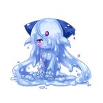  blue_hair blue_skin blush breasts chibi core elvetie facial_mark forehead_mark full_body goo_girl jing_li kneeling large_breasts long_hair mon-musu_quest! monster_girl nude pointy_ears red_eyes solo tattoo transparent_background very_long_hair 