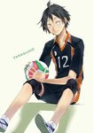  black_hair character_name freckles haikyuu!! male_focus ogino_atsuki sitting solo sportswear volleyball volleyball_uniform yamaguchi_tadashi 