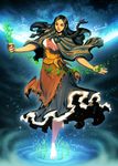  barefoot black_hair braid brown_eyes capelet commentary dark_skin dress earth english_commentary full_body genzoman goddess incan incan_mythology leaf long_hair outstretched_arms pachamama peru planet plant sash sidelocks solo space spread_arms sprout star_(sky) tan tassel twin_braids 