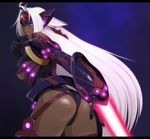  1girl breasts curvy dark_skin from_behind large_breasts looking_back open_legs smile t-elos thick_thighs thighs wide_hips xenosaga 