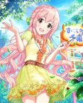  :d artist_request belt brown_eyes bug building day dress headset holding idolmaster idolmaster_cinderella_girls insect jewelry ladybug leaf light_rays long_hair looking_at_viewer necklace open_mouth outdoors pink_hair pointer puffy_short_sleeves puffy_sleeves saionji_kotoka short_sleeves smile solo sunbeam sunlight very_long_hair 