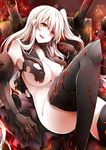  aircraft_carrier_hime boots breasts cannon cleavage convenient_leg gauntlets kantai_collection large_breasts long_hair one_side_up open_mouth pale_skin red_eyes rui_shi_(rayze_ray) shinkaisei-kan solo thigh_boots thighhighs torn_clothes white_hair 