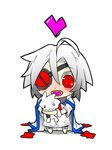  ahoge blazblue cape chibi doll eyepatch heart jin_(mugenjin) nu-13 ragna_the_bloodedge red_eyes silver_hair 