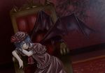  :o armchair ascot bad_id bad_pixiv_id bat_wings brooch capelet carpet chair dress frills hall hat hat_ribbon highres jewelry looking_at_viewer mob_cap open_mouth purple_dress purple_hair red_carpet red_eyes remilia_scarlet ribbon ribbon-trimmed_headwear ribbon_trim sakkun2014 short_sleeves skirt solo touhou wings 