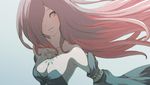  armpits bare_shoulders blue_eyes breasts cleavage crow_(gravity_daze) detached_sleeves gravity_daze hair_over_one_eye long_hair medium_breasts red_hair saitou_shunsuke smile solo wallpaper 