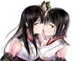  black_hair detached_sleeves fusou_(kantai_collection) hair_ornament japanese_clothes kantai_collection lips long_hair looking_at_viewer mosuke multiple_girls nuzzle red_eyes short_hair smile yamashiro_(kantai_collection) 