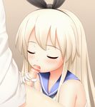  1girl animated animated_gif arisu_kazumi blonde_hair blush censored closed_eyes elbow_gloves fellatio gloves hairband handjob hetero kantai_collection long_hair open_mouth oral penis shimakaze_(kantai_collection) solo_focus white_gloves 