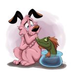  2019 anthro canine cartoon_network courage courage_the_cowardly_dog crying digital_media_(artwork) dog fish fur hi_res mammal marine orlandofox pink_fur simple_background tears 