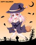  breasts broom broom_riding cleavage food halloween hat headphones ion_(artist) large_breasts long_hair looking_at_viewer macaron nitroplus open_mouth pink_hair red_eyes smile solo super_sonico witch witch_hat 