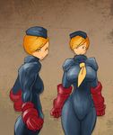  bad_id bad_pixiv_id bangs blue_leotard breasts garrison_cap hair_over_one_eye hat highres juni large_breasts leotard necktie orange_eyes orange_hair pantyhose remi_(wisper02) short_hair solo street_fighter street_fighter_zero_(series) swept_bangs 