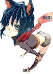  animal_ears bad_id bad_pixiv_id black_hair blue_hair borrowed_character cat_ears foreshortening green_eyes highres kiki_(koba) original red_scarf scarf short_hair short_shorts shorts simple_background solo thighhighs usui_ryuu white_background 