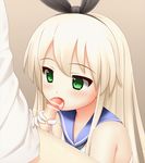  1girl animated animated_gif arisu_kazumi blonde_hair blush censored elbow_gloves fellatio gloves green_eyes hairband handjob hetero kantai_collection licking long_hair open_mouth oral penis shimakaze_(kantai_collection) solo_focus tongue tongue_out white_gloves 