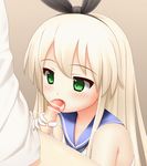  1girl animated animated_gif arisu_kazumi blonde_hair blush censored elbow_gloves fellatio gloves hairband handjob hetero kantai_collection licking long_hair open_mouth oral penis shimakaze_(kantai_collection) solo_focus tongue tongue_out white_gloves 