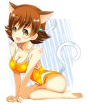  alternate_color_school_swimsuit animal_ears barefoot breasts cat_ears cat_tail cleavage competition_school_swimsuit headband honda_mio idolmaster idolmaster_cinderella_girls large_breasts looking_at_viewer nikukai one-piece_swimsuit orange_swimsuit school_swimsuit solo swimsuit tail 