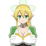  animated animated_gif blonde_hair bouncing_breasts breasts bryanz09 choker cleavage emofuri green_eyes large_breasts leafa long_hair looking_at_viewer pointy_ears ponytail smile sword_art_online 