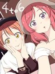  blush hands_on_own_cheeks hands_on_own_face hat hoshino_ouka hoshizora_rin love_live! love_live!_school_idol_project multiple_girls nishikino_maki open_mouth orange_hair purple_eyes reaching_out red_hair seiyuu_connection self_shot short_hair watch yellow_eyes 