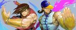  baseball_cap black_hair braid bridal_gauntlets brothers brown_hair chinese_clothes fighting_stance hair_over_one_eye hat hat_over_one_eye hymc long_hair multiple_boys muscle siblings single_braid sleeveless street_fighter street_fighter_iii_(series) twins yang_lee yun_lee 