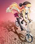  akinoko bicycle blonde_hair blue_eyes donchan_ga_kyu folding_bicycle game_cg ground_vehicle long_hair solo sumi_majino thighhighs 