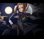  braid brown_hair chibi duo_lon highres kosumo long_hair looking_back male_focus moon nail_polish night purple_nails single_braid solo the_king_of_fighters very_long_hair 