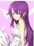  bakemonogatari dress long_hair monogatari_(series) pochiko purple_eyes purple_hair senjougahara_hitagi sitting solo 
