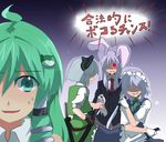  akatoro_(nightlord) check_translation izayoi_sakuya knife kochiya_sanae konpaku_youmu multiple_girls reisen_udongein_inaba stage_connection sword touhou translated translation_request weapon you_gonna_get_raped 