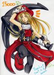  alternate_color anchor blonde_hair guilty_gear hat hits long_hair maon marker_(medium) may_(guilty_gear) pantyhose paw_print pirate_hat red_hat signature solo traditional_media wrist_cuffs yellow_eyes 