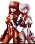  ayanami_rei blue_eyes blue_hair koukyou long_hair multiple_girls neon_genesis_evangelion plugsuit red_eyes red_hair short_hair smile souryuu_asuka_langley 