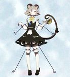  animal_ears basket bloomers egawa_satsuki grey_hair jewelry mouse mouse_ears mouse_tail nazrin pale_skin pendant polka_dot polka_dot_background red_eyes short_hair solo standing tail touhou underwear 