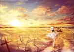  bad_id bad_pixiv_id blue_eyes bow bowtie cloud cross dress flower grave graveyard meadow original outstretched_arms petals scenery sinsora solo spread_arms standing standing_on_one_leg sunlight sunset white_hair wide_shot wind 
