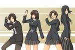  amagami belt cure_black cure_white fingerless_gloves futari_wa_precure gloves grey_skirt hiba_manaka kamen_rider kamen_rider_black_(series) kamen_rider_den-o_(series) kibito_high_school_uniform long_sleeves magical_girl multiple_girls pantyhose parody pencil_skirt pose precure school_uniform skirt takahashi_maya tanaka_keiko toki_(tokihakashi) yuzuki_ruriko 