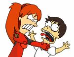  1girl angry asphyxiation crossover ikari_shinji lowres matt_groening_(style) meropen neon_genesis_evangelion orange_hair parody plugsuit role_reversal souryuu_asuka_langley strangling style_parody teeth the_simpsons tongue 