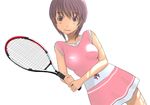  black_hair copyright_request dress kiriman_(souldeep) pink_skirt racket skirt solo tennis_racket 