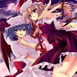  bat_wings blonde_hair blue_hair flandre_scarlet hat matsumiya_kiseri multiple_girls red_eyes remilia_scarlet siblings sisters spear_the_gungnir touhou wings 