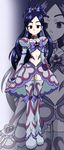  bad_id bad_pixiv_id blue_eyes blue_hair boots choker collar cure_white dark_persona earrings elbow_gloves empty_eyes futari_wa_precure gloves grey_footwear gufreedom half_updo jewelry juliet_sleeves long_hair long_sleeves magical_girl midriff precure puffy_sleeves ribbon skirt solo tattoo thigh_boots thighhighs what_if yukishiro_honoka zoom_layer 