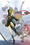  2girls amano_maya blonde_hair blue_eyes fighting_stance kung_fu lisa_silverman martial_arts michael mishina_eikichi multiple_girls persona persona_2 school_uniform upskirt 