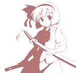  hairband hands high_contrast hirase_yuu katana konpaku_youmu monochrome oekaki pink short_hair solo sword touhou weapon 