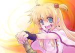  :d arisa_bannings black_gloves blonde_hair blush burning_arisa fingerless_gloves gloves hair_bobbles hair_ornament kajikawa_yahiro long_hair looking_at_viewer lyrical_nanoha mahou_shoujo_lyrical_nanoha open_mouth round_teeth smile solo teeth two_side_up uniform upper_body 